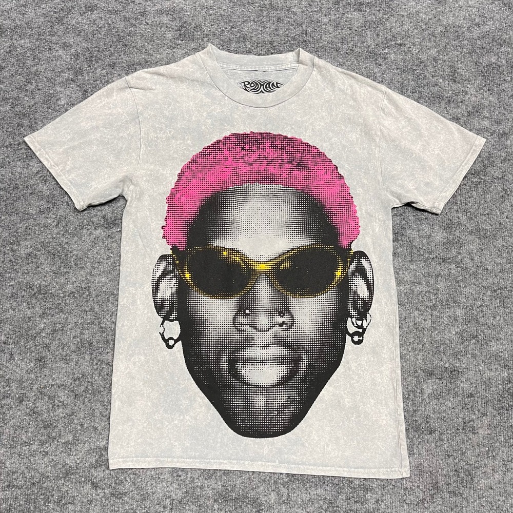 Dennis Rodman Shirt Womens Large Acid Wash Grey Pink Hair NBA Streetwear Tee